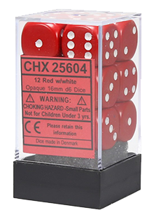 Chessex Opaque 12x16mm Dice Red with White